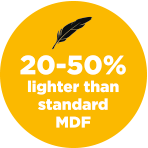 20-50% lighter than standard mdf